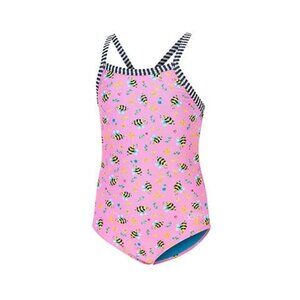 Dolfin Uglies Girls One Piece Swimsuit Size 14 Pink Bumble Bees Floral UPF NEW